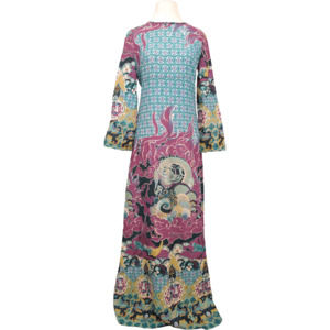 60's Geometric Dragon Purple Wool Maxi Dress by Colin Glascoe